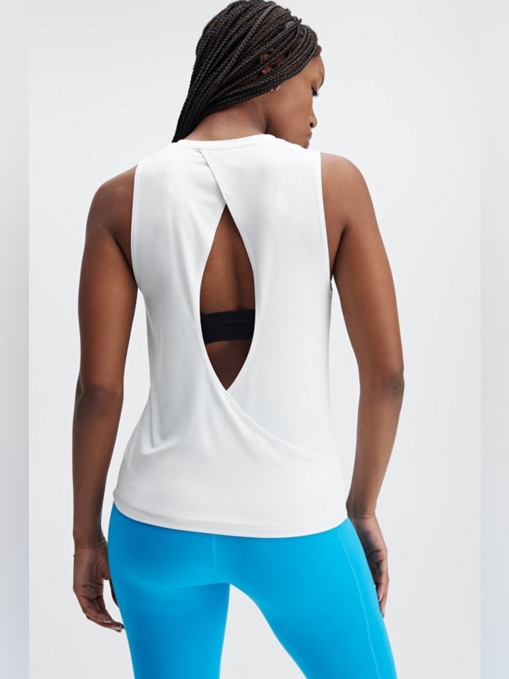 Fabletics Dry-Flex Open Back Tank White Racerback, Size Large Workout Top